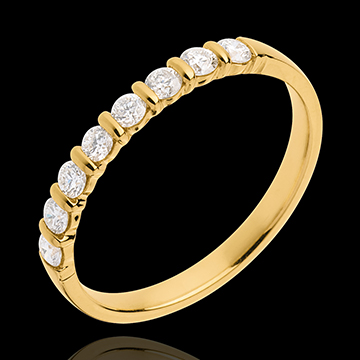 Trauring semi pavé in Gelbgold - Krappenfassung - 0.3 Karat - 8 Diamanten
