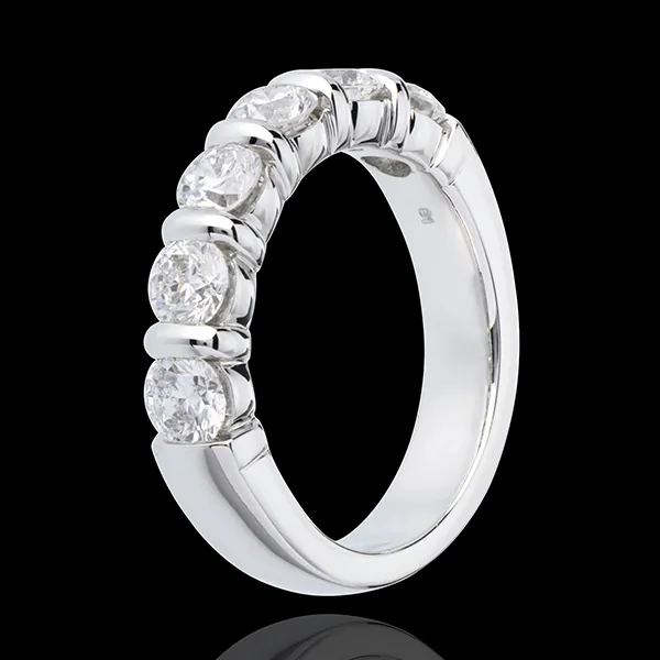 Trauring semi pavé in Weissgold - Krappenfassung - 1.5 Karat - 6 Diamanten