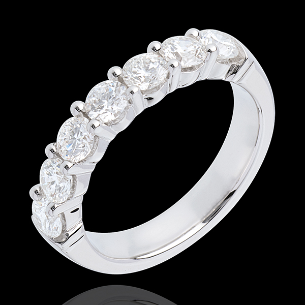 Trauring semi pavé in Weissgold - Krappenfassung - 1.2 Karat - 7 Diamanten