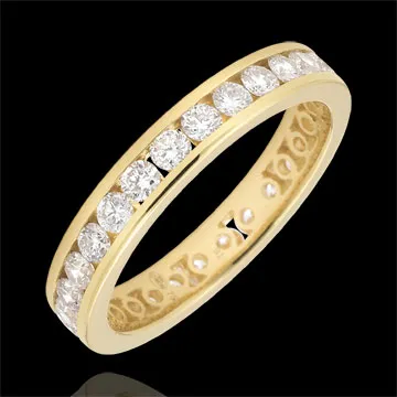 Trauring Gelbgold Pavé - Kanalfassung - 1.07 Karat - Komplette Umdrehung