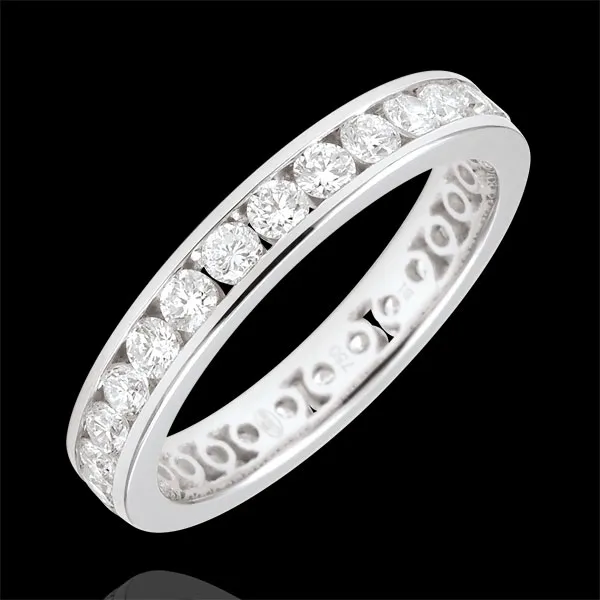 Trauring Weißgold Pavé - Kanalfassung - 1.05 Karat - Komplette Umdrehung