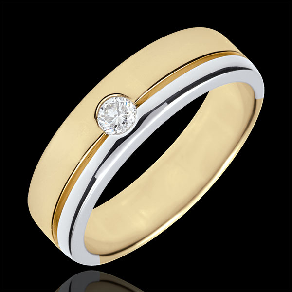 Verighetă Olympia Diamant - Model mare - bicoloră - aur alb şi aur galben de 18K