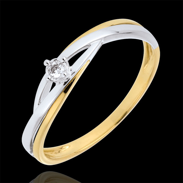 Verlovingsring Diamanten Ring Solitaire Liefdesnest -Dova - 0.03 karaat Diamant - 9 karaat geelgoud en witgoud