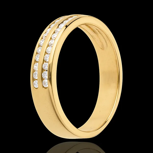 Trauring zur Hälfte mit Diamanten besetzt in Gelbgold - Kanalfassung 2-reihig - 0.21 Karat - 26 Diamanten