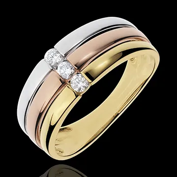 Trilogie-Ring Trinidad - Weissgold, Gelbgold und Roségold mit 3 Diamanten