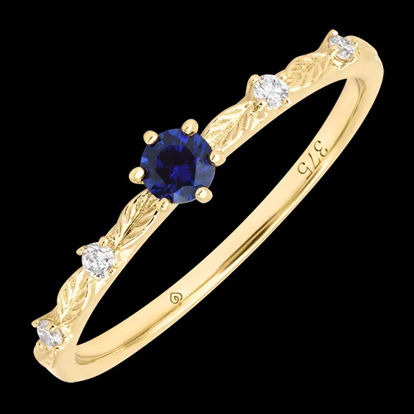 Oléane Ring – 9-karätiges Gelbgold, Saphir und synthetische Diamanten