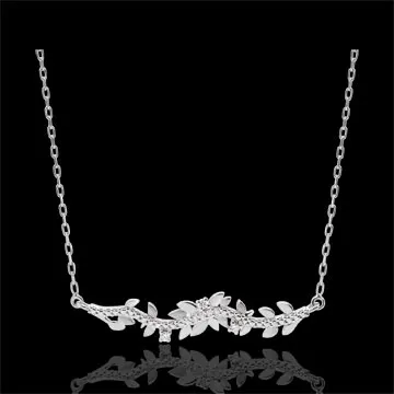 Collier Verzauberter Garten - Königliches Blattwerk - Weißgold und Diamanten - 18 Karat