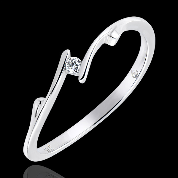 Solitär Ring Kostbarer Kokon - Zweig - 9 Karat Weißgold und Diamant
