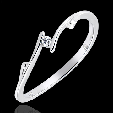 Solitär Ring Kostbarer Kokon - Zweig - 9 Karat Weißgold und Diamant