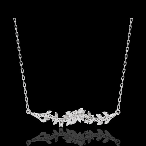 Collier Verzauberter Garten - Königliches Blattwerk - Weißgold und Diamanten - 18 Karat