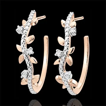 Ohrringe - Creolen Verzauberter Garten - Königliches Blattwerk - Roségold und Diamanten - 18 Karat