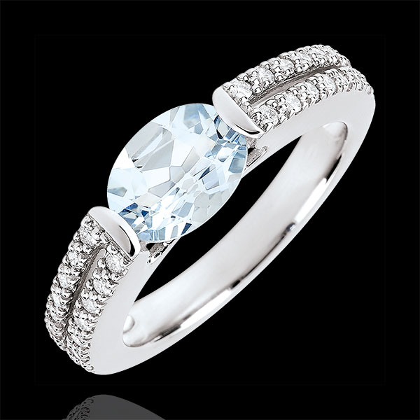 Victory Engagement Ring - 1.2 carat aquamarine and diamonds - white gold 18 carats