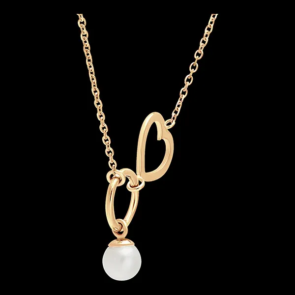 Halskette Fülle - Herz - 9 Karat Gelbgold und Perle