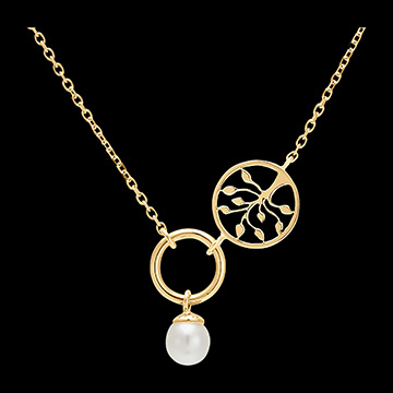 Halskette Fülle - Lebensbaum - 18 Karat Gelbgold und Perle