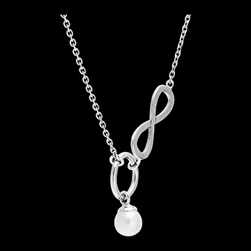 Halskette Fülle - Unendlichkeit - 9 Karat Weißgold und Perle