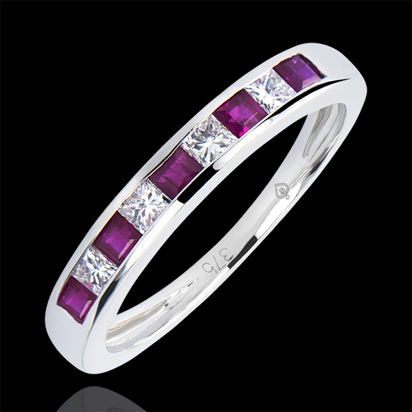 Wedding Ring Colourful Origin - white gold 9 carats, sapphires and diamonds
