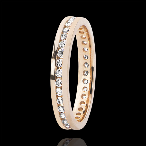 Wedding Ring Origin - Bed of Diamond - Complete round - pink gold 18 carats and diamonds 