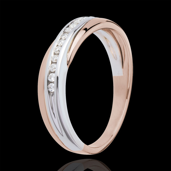 Wedding Ring - Pink gold and white gold channel setting - 14 diamonds