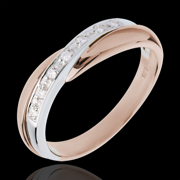 Wedding Ring - Pink gold with White gold channel setting - 7 diamonds - 18 carats