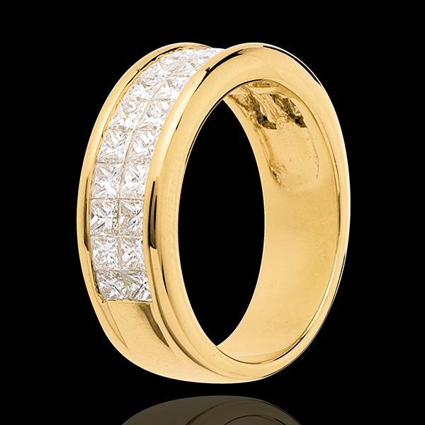 Wedding ring semi paved gold-double channel setting - 1.5 carat