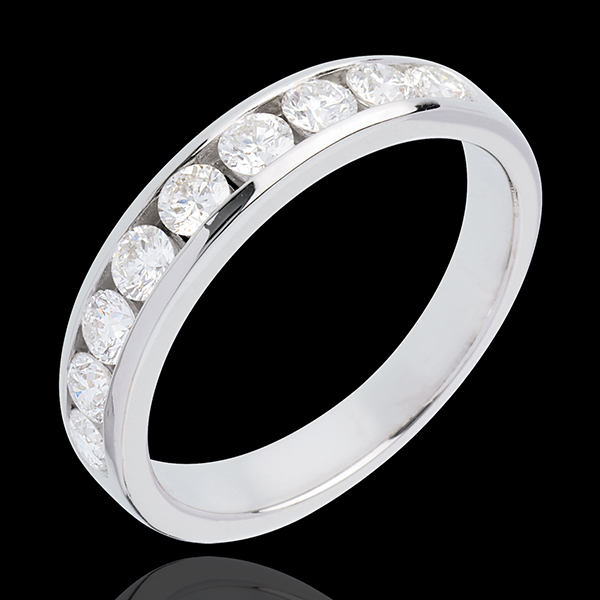 Wedding ring white gold semi-paved channel setting - 0.75 carat - 9 diamonds
