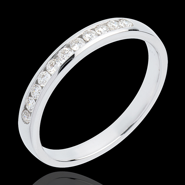 Wedding ring white gold semi paved-channel setting - 11 diamonds: 0.2 carat 