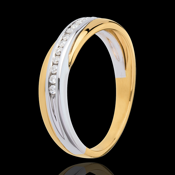 Wedding ring yellow gold-white gold channel setting - 14 diamonds