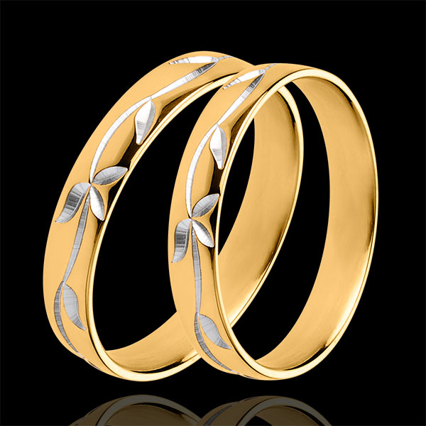 Wedding rings Duo d'alliances Freshness - Engraved ivy - Yellow gold - 18 carats