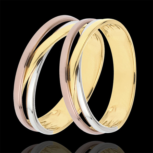 Wedding Rings Duo Saturn Trilogy variation - Three golds - 9 carats