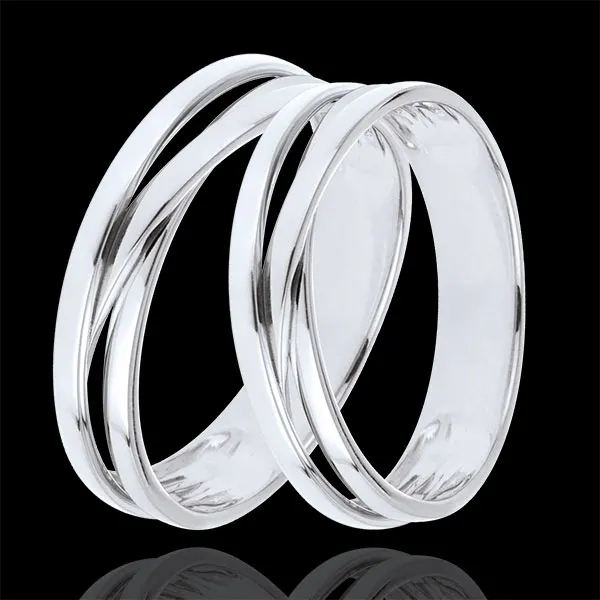 Wedding Rings Duo Saturn Trilogy variation - White gold - 18 carats