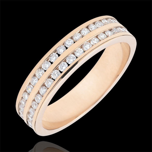 Weddingring rose gold semi paved - rail setting 2 rows - 0.38 carat - 32 diamonds - 18 carat