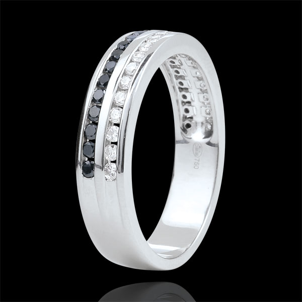 Weddingring white gold semi paved black diamonds - rail setting two rows - 0.32 carat - 32 diamonds - 18 carat