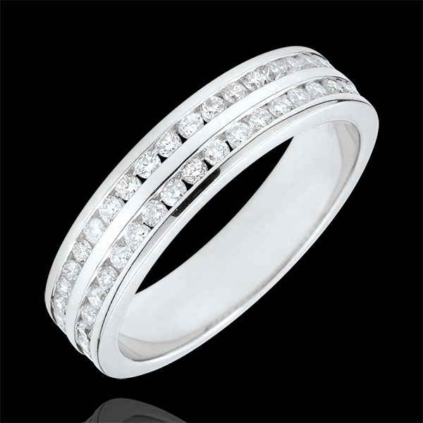 Weddingring white gold semi paved - rail setting 2 rows - 0.38 carat - 32 diamonds - 18 carat