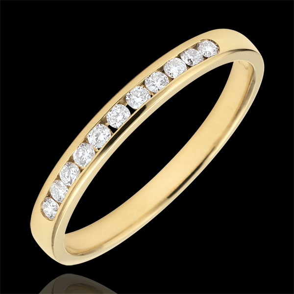 Weddingring yellow gold semi paved - rail setting - 0.15 carat - 11 diamonds