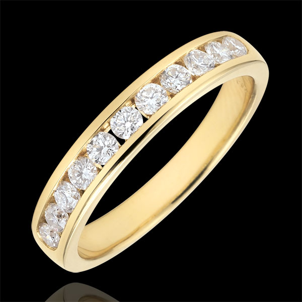 Weddingring yellow gold semi paved - rail setting - 0.4 carat - 11 diamonds
