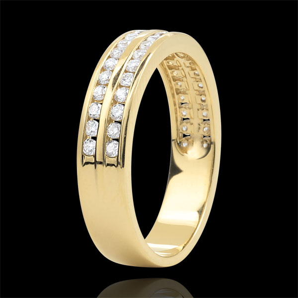 Weddingring yellow gold semi paved - rail setting 2 rows - 0.38 carat - 32 diamonds - 18 carat