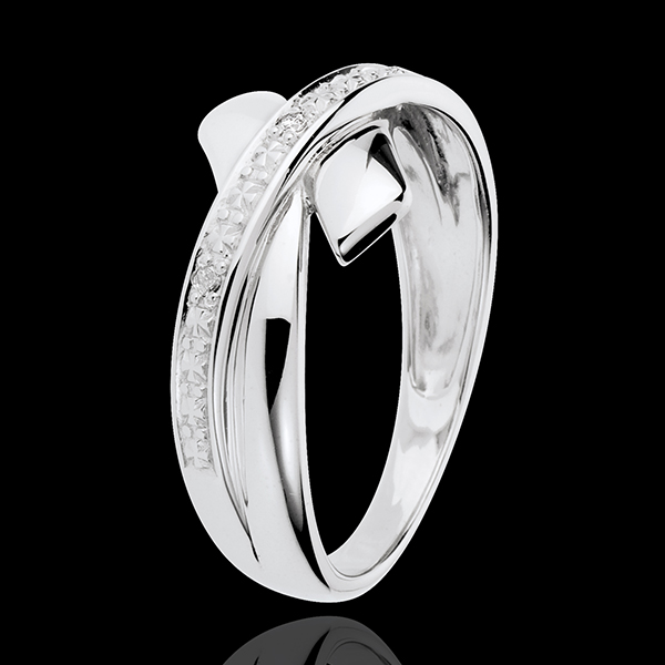 White Gold and Diamond Tribal Initiation Ring