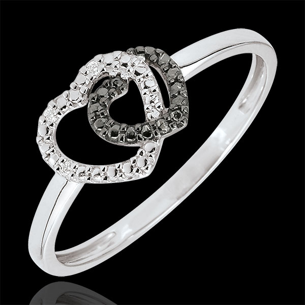White Gold Ring with white diamonds and black diamonds - Consensual Hearts