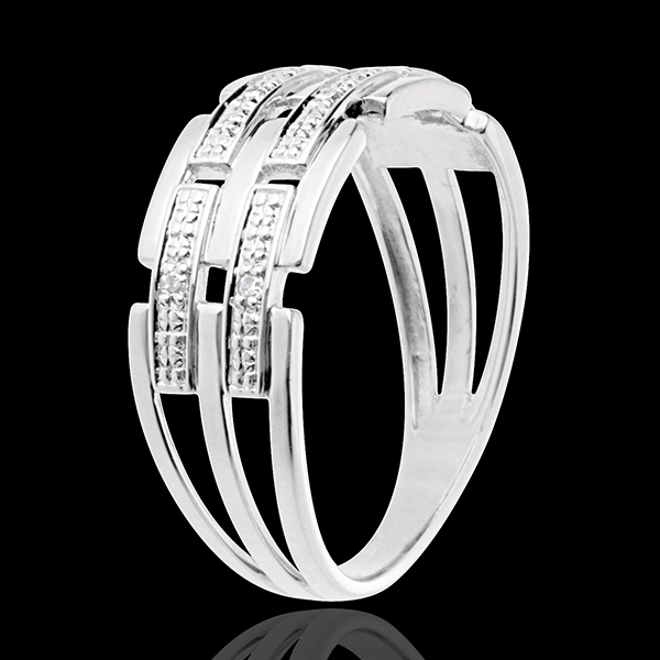 Woven ring white gold paved - 6 diamonds