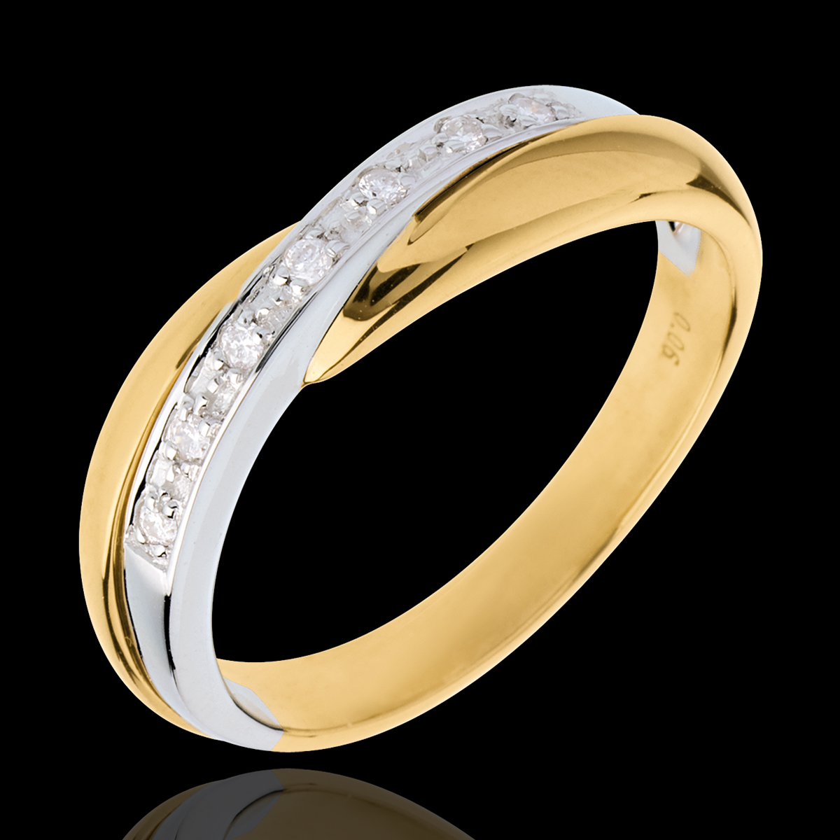 Yellow gold Miria Wedding ring -White gold pavement setting - 7 ...