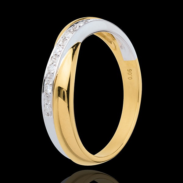 Yellow gold Miria Wedding ring -White gold pavement setting - 7 diamonds - 18 carats