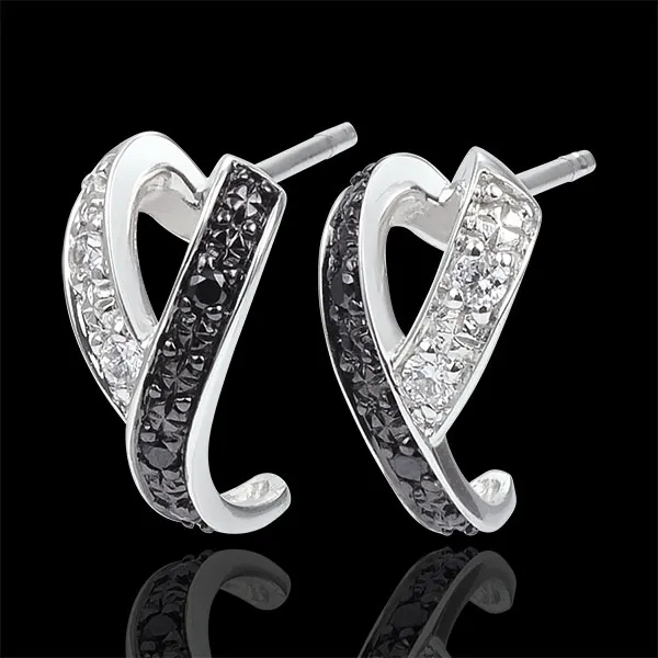 Ohrringe Dämmerschein - Kinese - Weißgold, Weiße und schwarze Diamanten