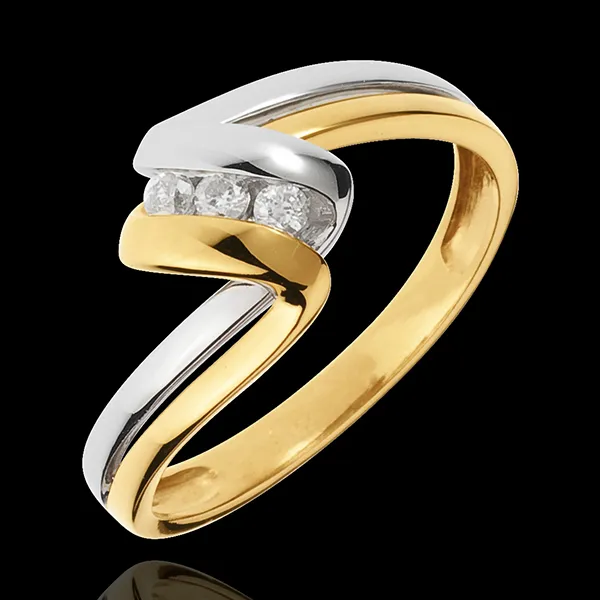 Trilogie Ring Kostbarer Kokon - Zeitlose - Gelb und Weißgold - 3 Diamanten - 18 Karat