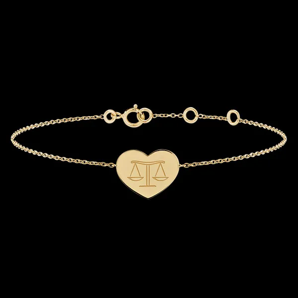 Bracelet médaille coeur gravée - Balance - or jaune 9 carats - Collection Zodiac Yours - Edenly Yours