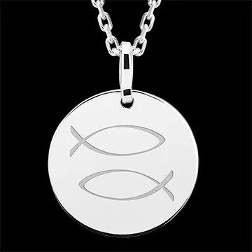 Medaglietta rotonda incisa - Pisces - oro bianco 9 carati - Collezione Zodiac Yours - Edenly Yours