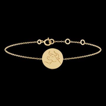 Brazalete con medalla grabada redonda - Taurus - Oro amarillo de 9 quilates - Colección Zodiac Yours - Edenly Yours