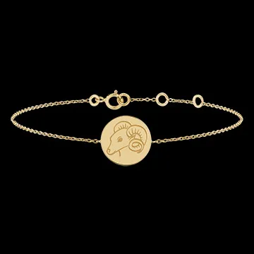 Brazalete con medalla grabada redonda - Aries - Oro amarillo de 9 quilates - Colección Zodiac Yours - Edenly Yours