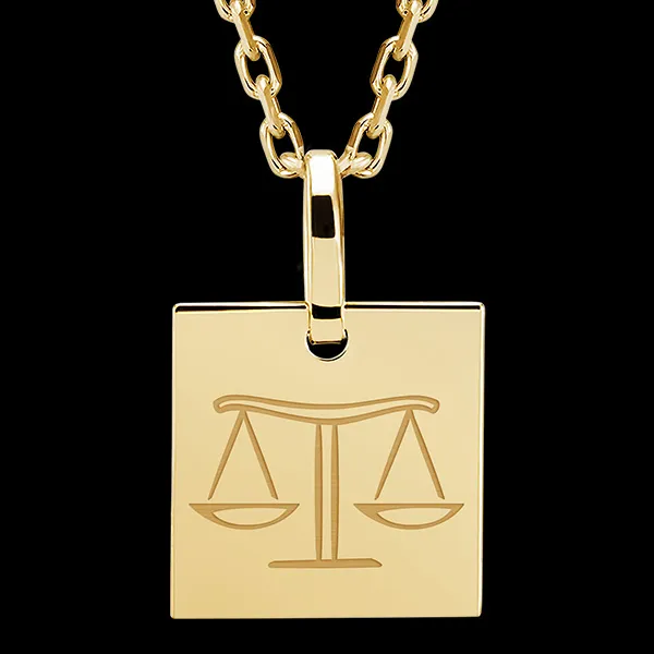 Medalla grabada cuadrada - Libra - Oro amarillo de 9 quilates - Colección Zodiac Yours - Edenly Yours