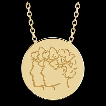 Collier médaille ronde gravée - Gémeaux - or jaune 9 carats - Collection Zodiac Yours - Edenly Yours