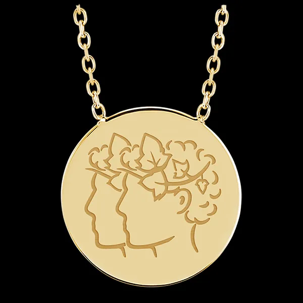 Collier médaille ronde gravée - Gémeaux - or jaune 9 carats - Collection Zodiac Yours - Edenly Yours